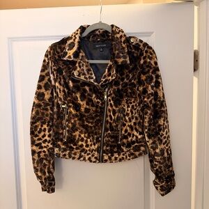 New Look Leopard Print Moto Jacket in Brown and Black